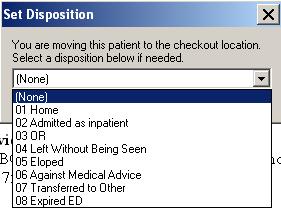Select the Disposition by clicking on the down arrow Selecting the corresponding discharge