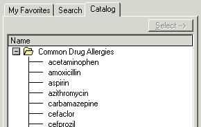 3. Indicate if the allergen is a common drug, food, or environmental allergy by expanding the applicable category (click