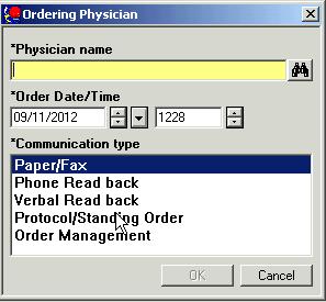 If you are not a prescriber, the dialogue box appears to enter the name of the prescriber. This will route the order to them for co-signature if appropriate. 6.