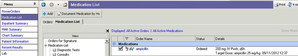 section) and Medication List tab.