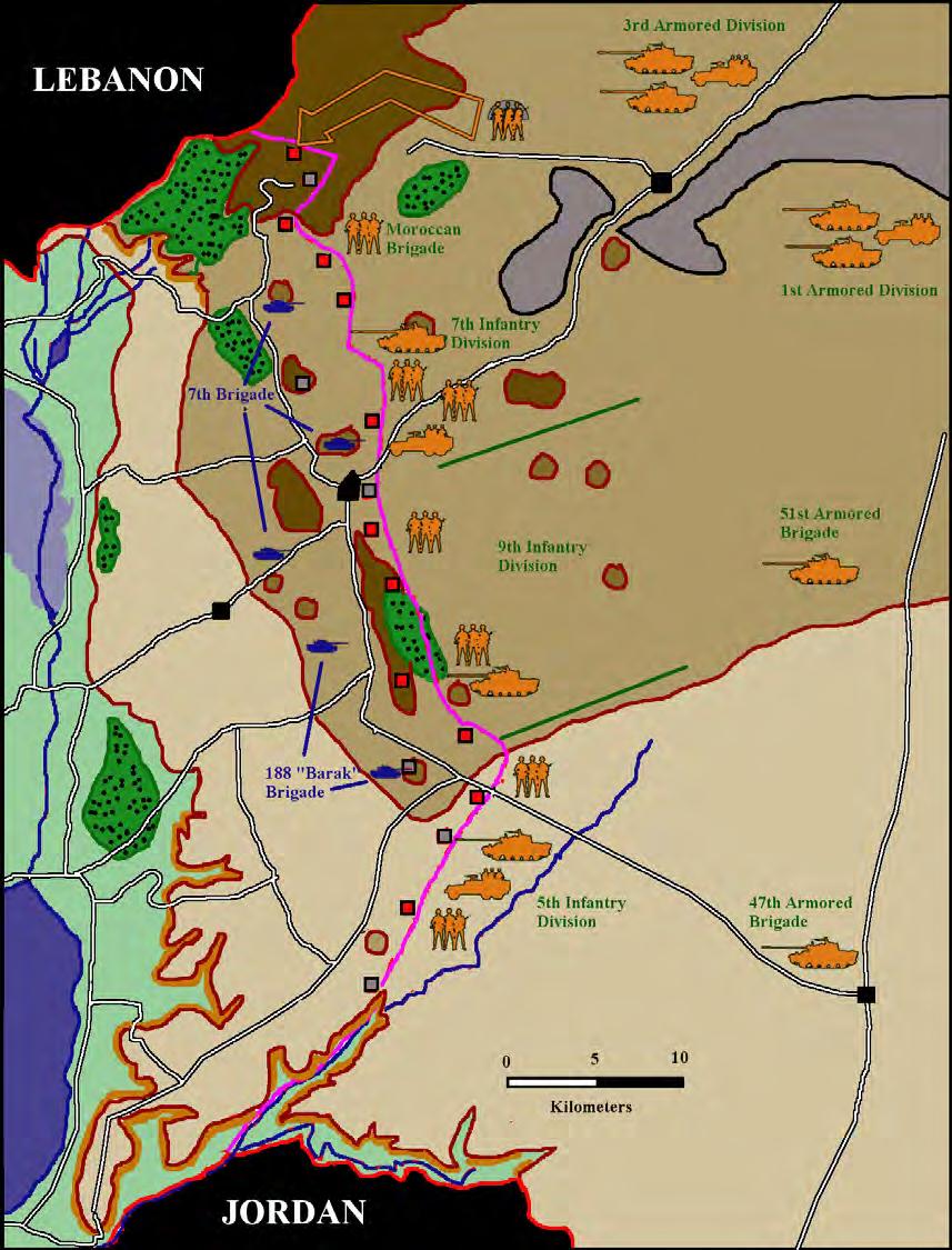 Israeli Deployment on the Golan *188 th Brigade initially spread along front, then takes charge of south *7 th Brigade initially in reserve, then takes charge of north Syrian Deployment on the Golan