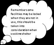the designated shelters within each facility on campus and remain until accounted for or conditions permit departure.