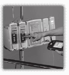 Subsequent infusion rate changes are charted on the electronic MAR (emar) by the nurse using the autoreconciliation function on the handheld BCMA device.