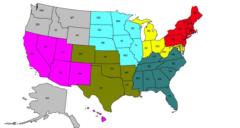 SNA Regional Map MIDEAST: Delaware, Indiana, Maryland, Michigan, Ohio, Washington, D.C.