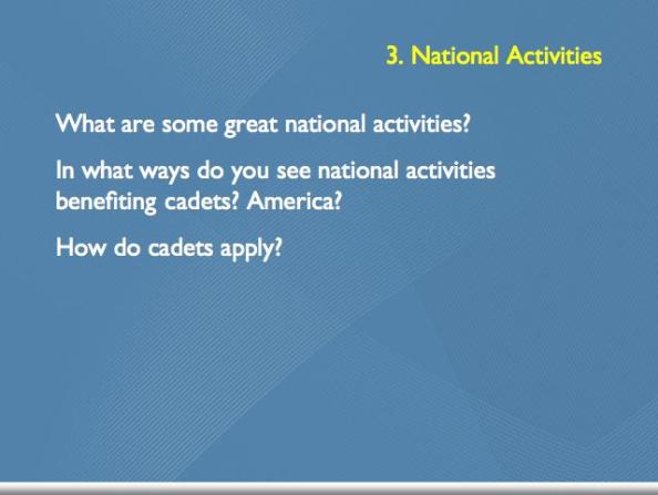 MAIN POINT #3 NATIONAL ACTIVITIES INSTRUCTOR NOTE: Time is limited. Do not attempt to discuss NCSA application procedures in depth.