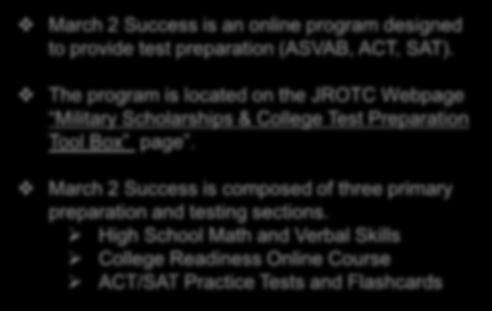 Academic Enhancement Program Online Tools History of the Day Word of the Day JROTC WEBSITE Military Scholarships & College Test