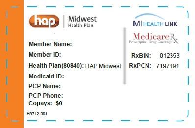 Your HAP Midwest MI Health Link member ID card Under our plan, you will have one card for your Medicare and Michigan Medicaid services, including long term supports and services and prescriptions.