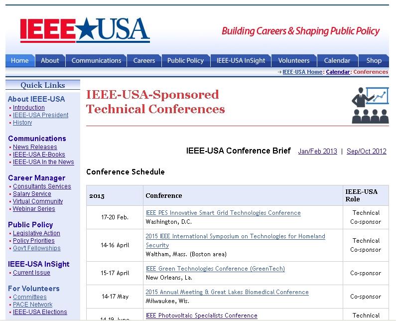 IEEE-USA Conference Calendar with link to