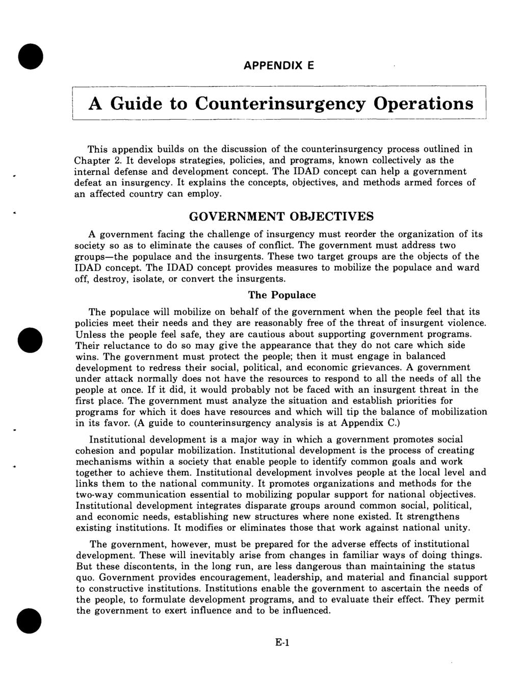 APPENDIX E A Guide to Counterinsurgency Operations This appendix builds on the discussion of the counterinsurgency process outlined in Chapter 2.