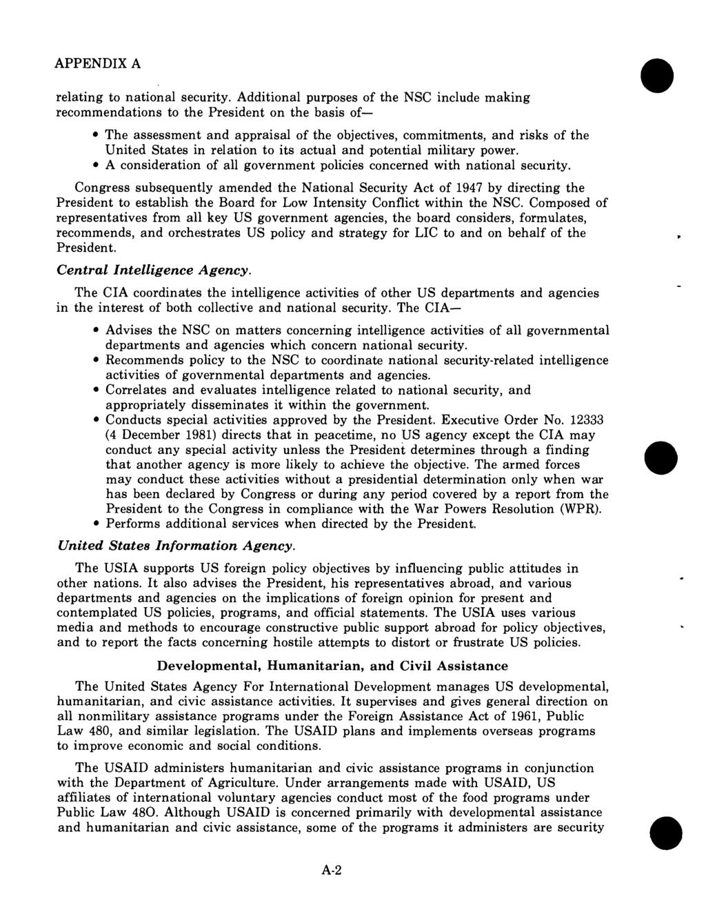 APPENDIX A relating to national security.