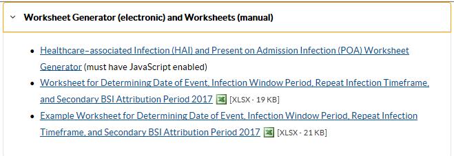 Tools Available Electronic HAI Present on Admission (POA) Worksheet Generator Requires user to ensure infection criterion are met and to enter correct dates Generates worksheet with IWP, DOE,