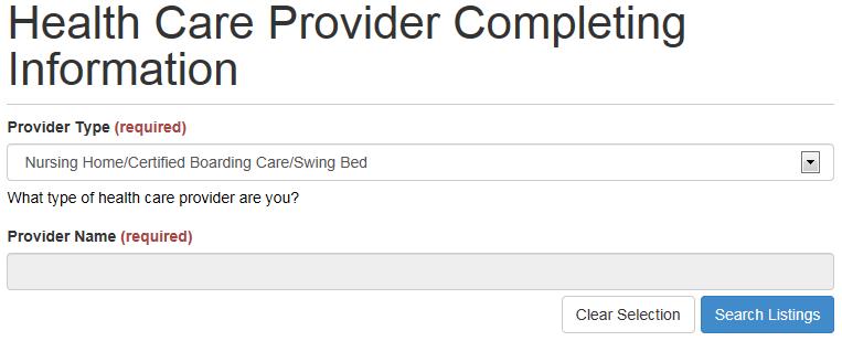 Health Care Provider Completing Information Screen: Enter information about the submitter.
