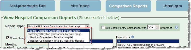 D. COMPARISON REPORTS The Comparison Reports feature allows the user to generate reports comparing two or more years of the data collected, and to display a side-by-side detailed comparison of the