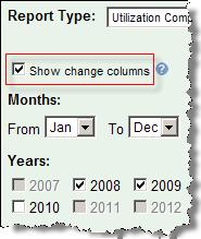 Identifying Trends and Quality Assurance For all report types, there is an option to add columns representing the actual amount of change and the change percentage between compared data.