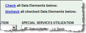 Below: To facilitate selecting all data elements, use the links Check all data elements below or Uncheck all data elements below located below the Districts listbox.