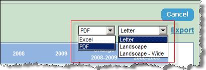 the exporting feature in the View Reports section. However, this feature allows the user to choose a page width for PDF export.