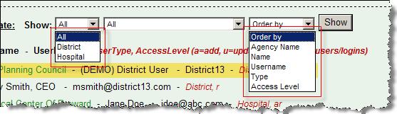 Example: Below: The list of users in this example contains the following: The MAIN district user.