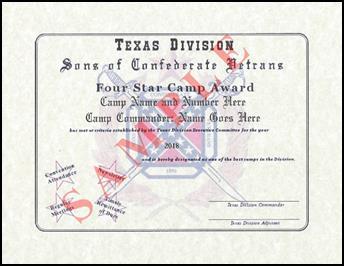 Four-Star Camp Award Purpose: The Four-Star Camp Award is given to recognize active Camps that meet regularly and participate in a wide range of SCV-related activities.