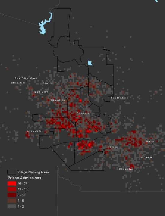 Prison Admissions, 2006 Maricopa County 1/2 Mile Grid Map A single neighborhood in Phoenix is home to 1% of the state s total population but 6.