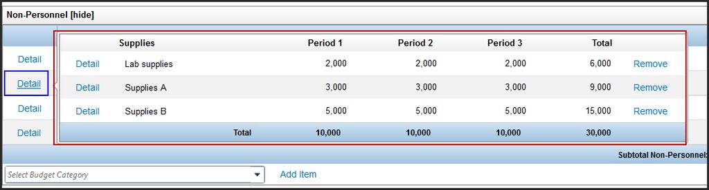 Enter the description and total costs for each period and then click on Add once all entries are completed in the bulk entry page.