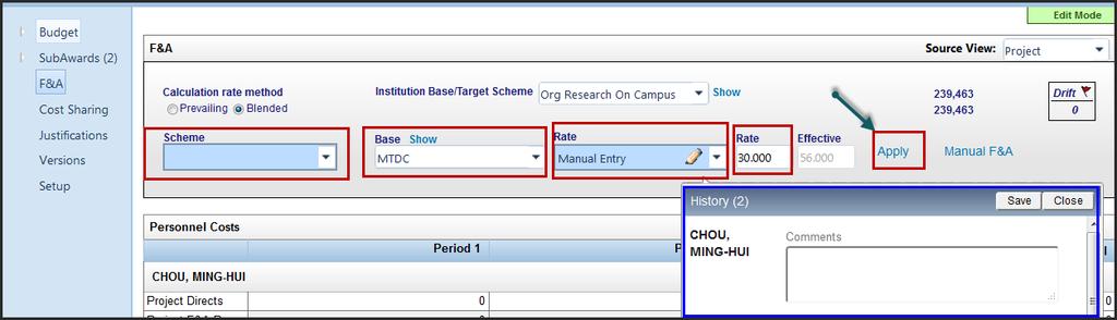 If you re-select any of the predefined schemes/rates from the drop down list, please make sure that the Institution Base/Target Scheme is also updated to match the scheme so the drift will not appear