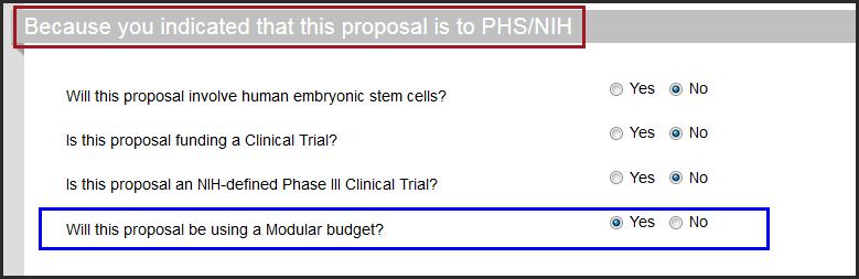 Entering Modular Budget (NIH) The modular budget only applys to NIH submisisons.