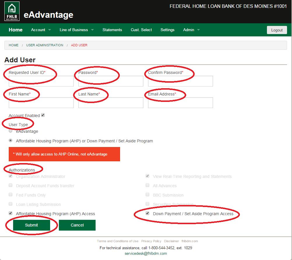 STEP 2: Dwn Payment Online Manual The eadvantage Administratr will need t assign a user id and passwrd fr each member user cntact that will be need access t the Dwn Payment Prgram Online Select a