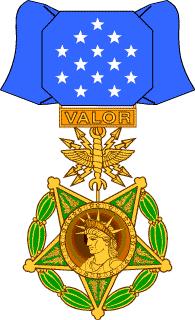MOH, Department of the Navy: A five-pointed bronze star, tipped with trefoils containing a crown of laurel and oak.