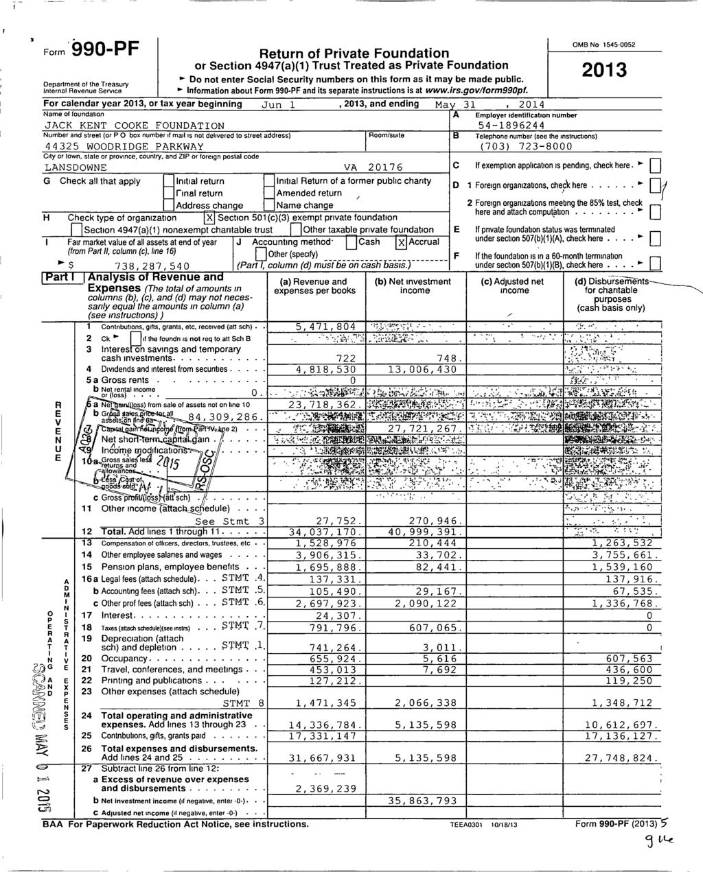 Form '990 -P F Return of Private Foundation or Section 4947(a)(1) Trust Treated as Private Foundation Department of the Treasury Do not enter Social Security numbers on this form as it may be made