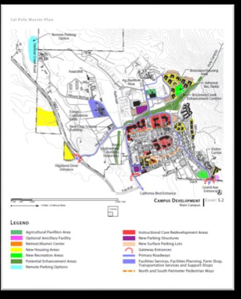 CAL POLY PHYSICAL MASTER PLAN UPDATE Guides future growth and development of the campus Required by the CSU Board of Trustees Based on Cal Poly mission, vision and academic plan