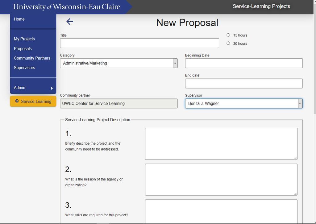 Creating a project proposal - Click on