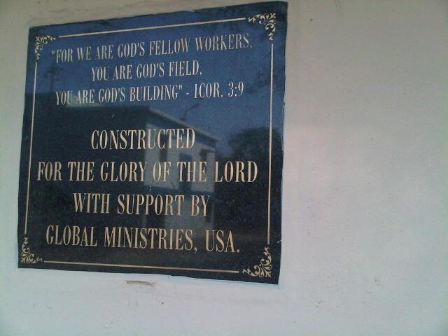 Plaque for honoring Global Ministries USA support of the new nursing school student dormitory built Evangelical Church of North India Upon our arrival we immediately headed for a nearby community