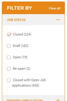Upon login, click the Job Postings & Applicants link at the top of the main area. The Job Postings & Applicants page is displayed.