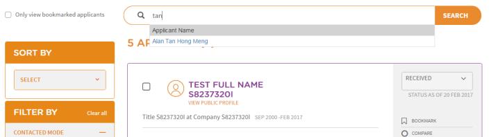 Search by Applicant Name 1. Search for applicants by Name.