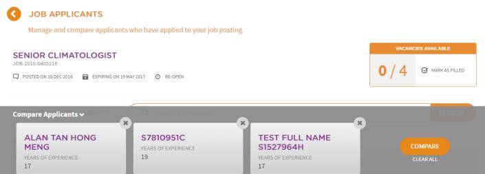 Applicants placeholder box minimized. To Clear the Compare Applicants list 1.