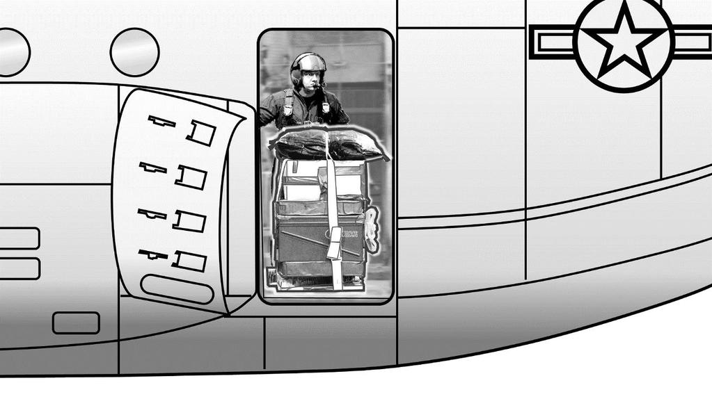 In figure 4-3 the parachute method of extraction from a C-130 is depicted. The first step (#1) shows the load at the ready position awaiting deployment.