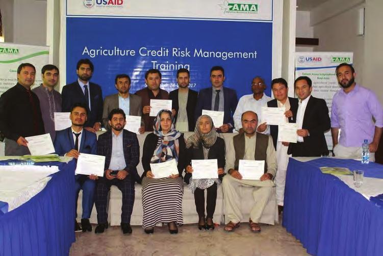 ECONOMIC AND SOCIAL DEVELOPMENT Development financial institution staff hold certificates for completing a five-day course on credit risk management in Kabul.