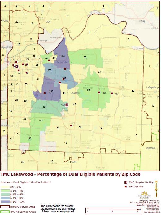 This map provides an overview of the number of dual-eligible patients living in the primary service who received