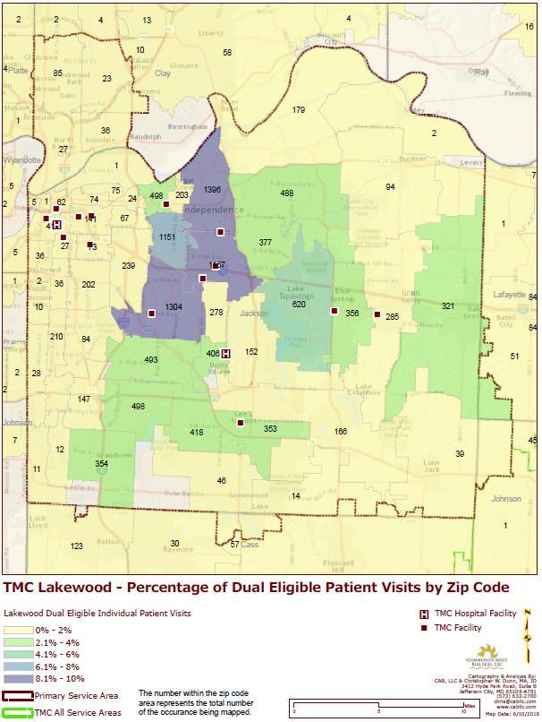 This map provides an overview of the number of visits made by dual-eligible patients living in primary service area who