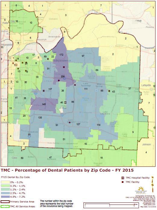 This map reflects the number and percentage of individuals who access dental services from TMC