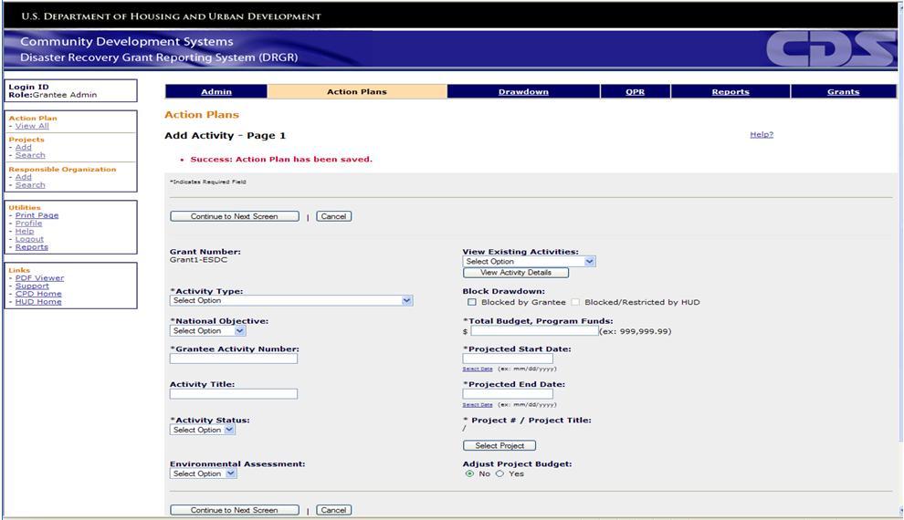 Complete the appropriate inputs on this screen. Go to <Help> for more information. Figure 18: Add Activity Page 1 screen 4.