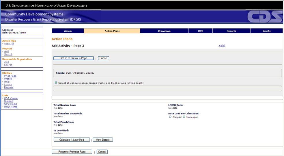 Figure 29: Add Activity Page 3 (Select all census places and tracts box checked) 22.