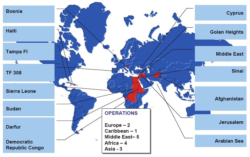 Figure 7: CF International Operations In addition to the 15 operations the CF conducted in 2008, four contingency operations were undertaken - Operation CARIBBE, the US-led counter-drug operation in