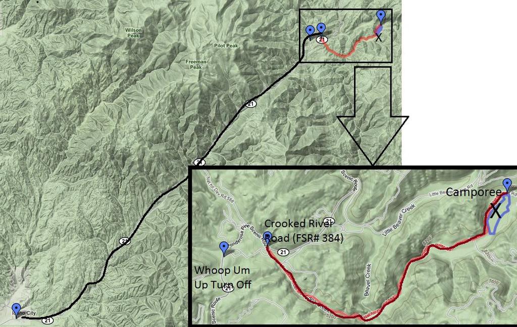 Map From Idaho City follow Highway 21 NE (over Mores Creek Summit)