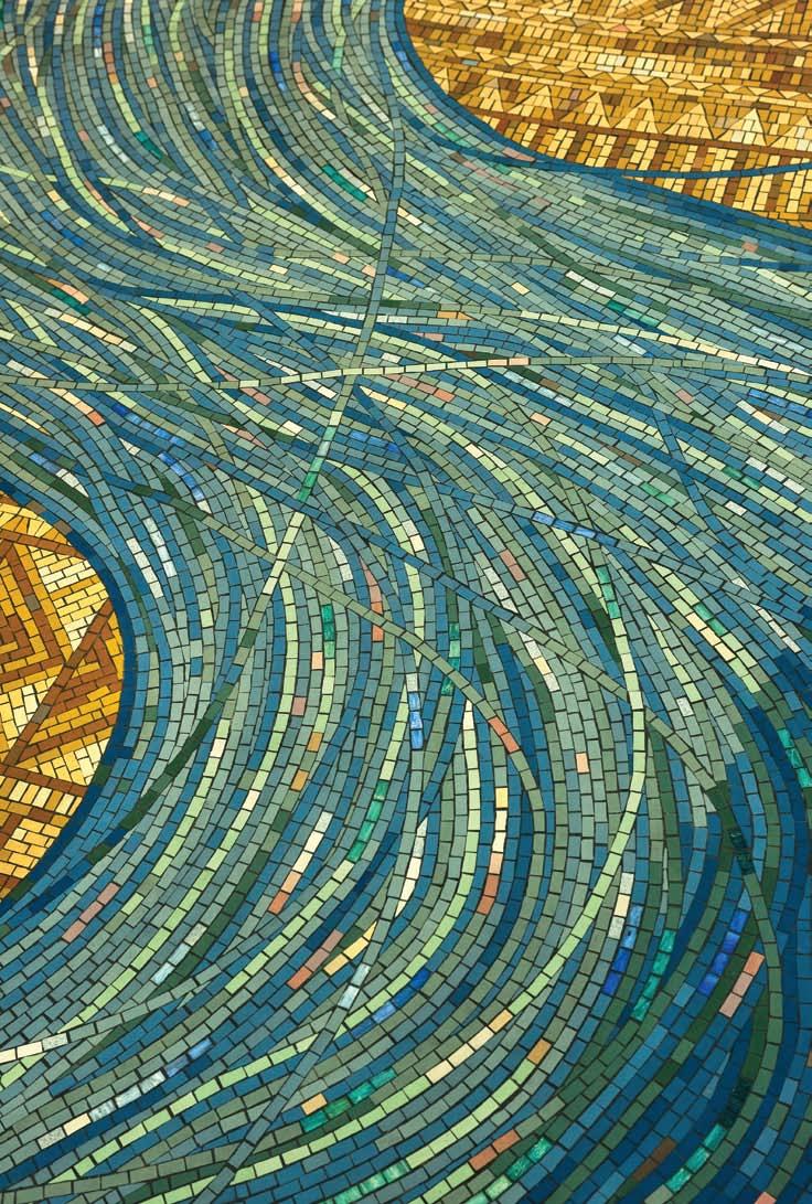 ABOVE: Gary Drostle (British) River of Life, 2010 Campus Recreation and Wellness Center, main foyer cut glass mosaic 48 x12