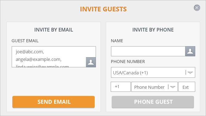 HOST A MEETING INVITE GUESTS TO YOUR MEETING You can add guests at any time during your meeting. On the meeting toolbar, tap the Invite Guests icon.