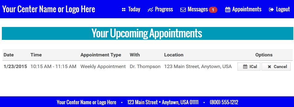 Upcoming Appointments Patients can access any secure messages sent from the provider in the message section.