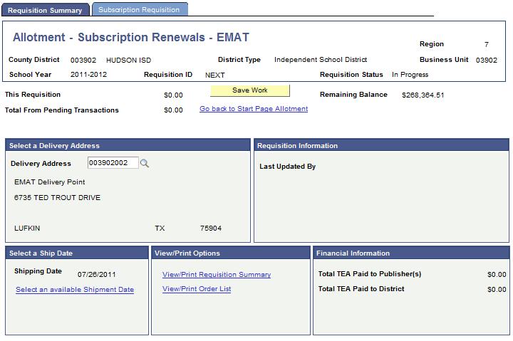 Subscription Renewals Ship Date defaults to the first available or preferred shipping date.