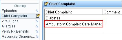 Tracking Care Management Case 68 Load: Chief complaint section of navigator - facilitates tracking of discrete data Ambulatory