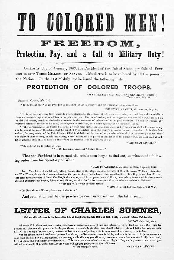 Allowed into battle, but not equally Spring 1865 200,000 African American soldiers Black soldiers served under white officers in segregated regiments Used to build forts